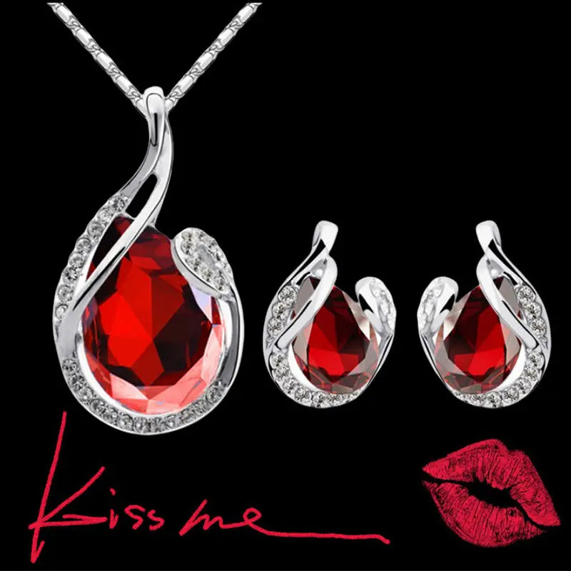 3-Piece Rhinestone Necklace & Earring Set – Elegant Water-Drop Design - Reggae Kush