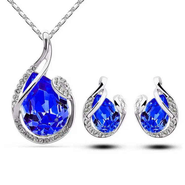 3-Piece Rhinestone Necklace & Earring Set – Elegant Water-Drop Design - Reggae Kush