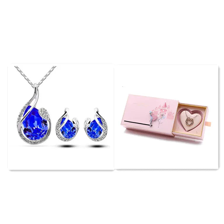 3-Piece Rhinestone Necklace & Earring Set – Elegant Water-Drop Design - Reggae Kush