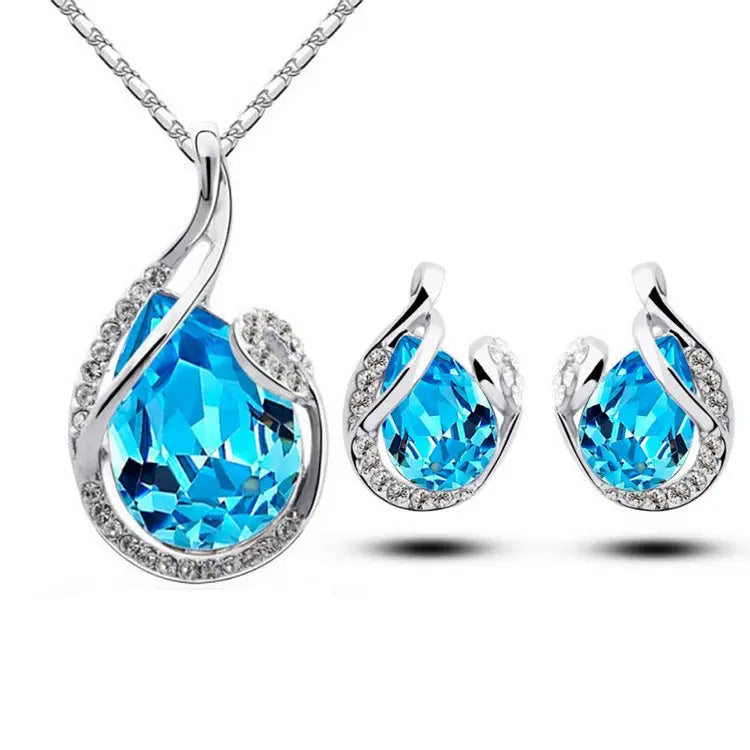 3-Piece Rhinestone Necklace & Earring Set – Elegant Water-Drop Design - Reggae Kush