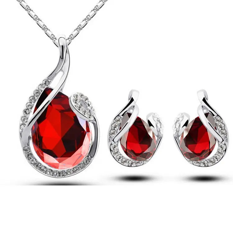 3-Piece Rhinestone Necklace & Earring Set – Elegant Water-Drop Design - Reggae Kush