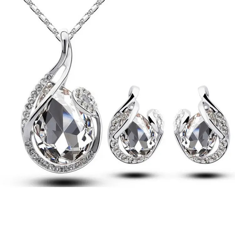 3-Piece Rhinestone Necklace & Earring Set – Elegant Water-Drop Design - Reggae Kush