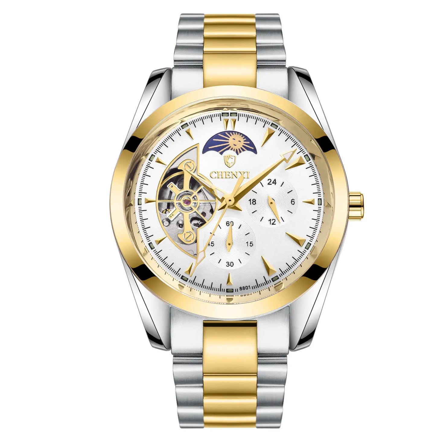 Men's Business Quartz Watch – Luminous Moon Phase Stainless Steel Timepiece - Reggae Kush