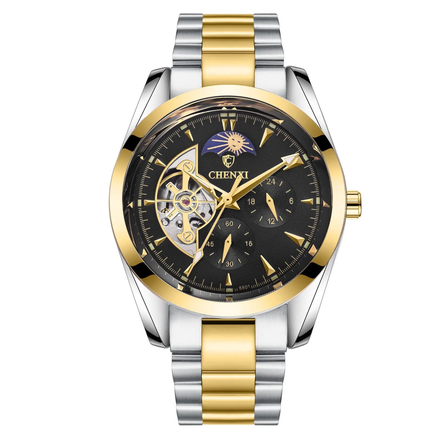 Men's Business Quartz Watch – Luminous Moon Phase Stainless Steel Timepiece - Reggae Kush