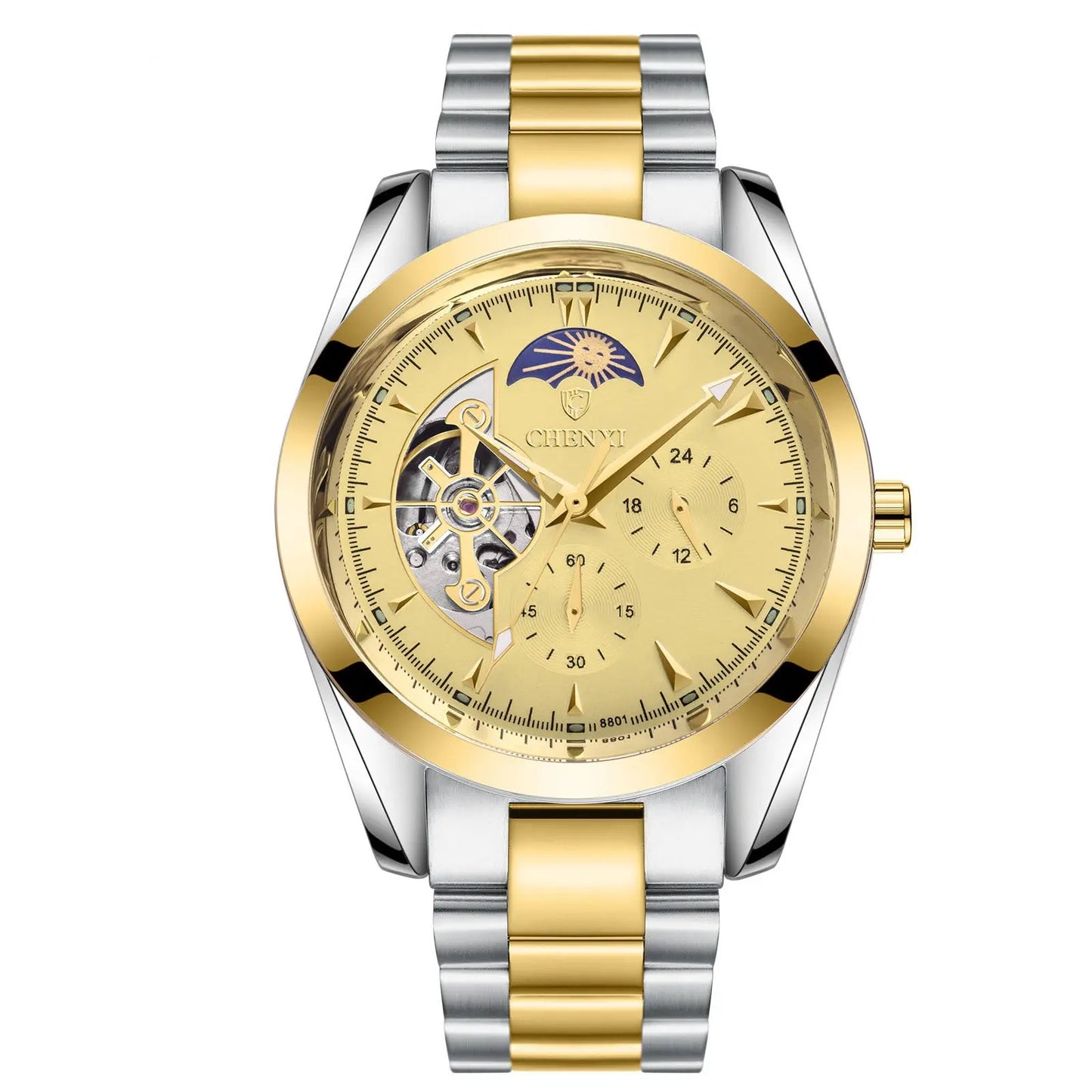 Men's Business Quartz Watch – Luminous Moon Phase Stainless Steel Timepiece - Reggae Kush