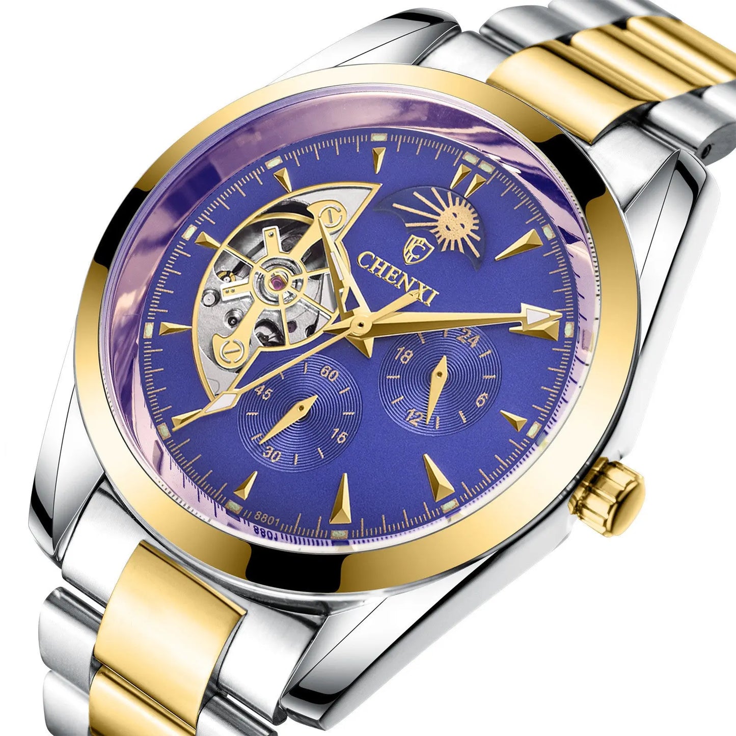 Men's Business Quartz Watch – Luminous Moon Phase Stainless Steel Timepiece - Reggae Kush