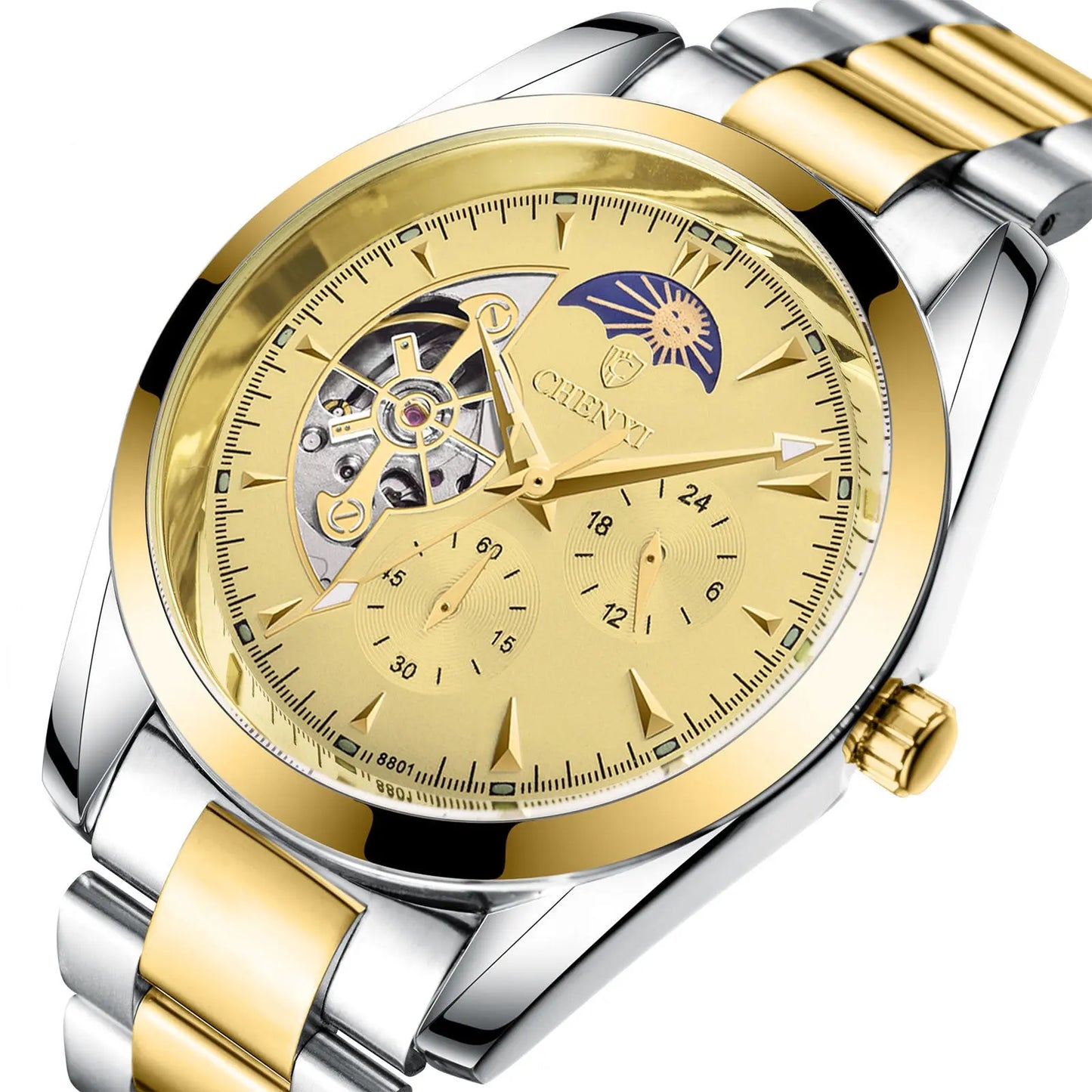 Men's Business Quartz Watch – Luminous Moon Phase Stainless Steel Timepiece - Reggae Kush