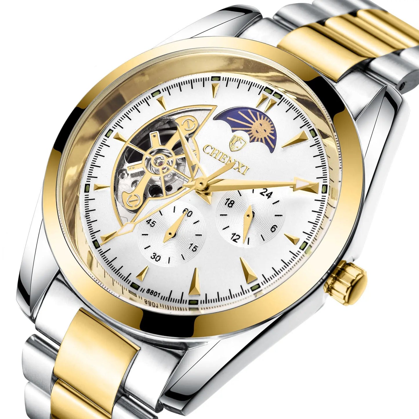 Men's Business Quartz Watch – Luminous Moon Phase Stainless Steel Timepiece - Reggae Kush