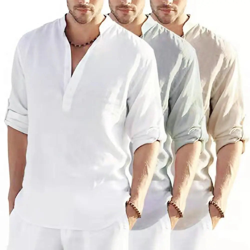 Men’s Casual Cotton Linen Long Sleeve Shirt – Breathable & Stylish - Reggae Kush