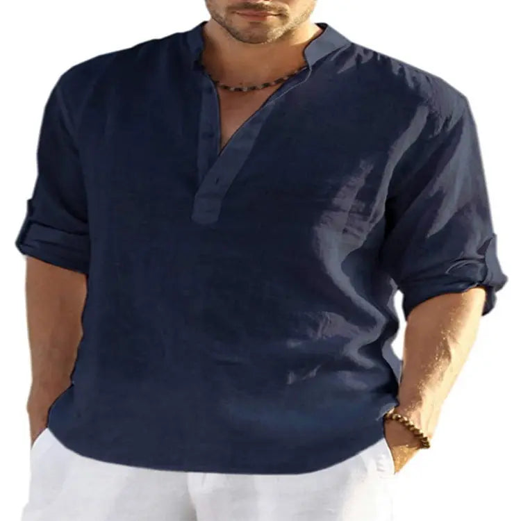 Men’s Casual Cotton Linen Long Sleeve Shirt – Breathable & Stylish - Reggae Kush