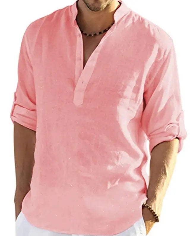 Men’s Casual Cotton Linen Long Sleeve Shirt – Breathable & Stylish - Reggae Kush