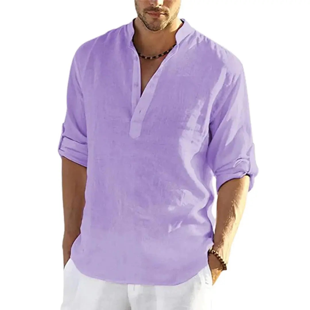 Men’s Casual Cotton Linen Long Sleeve Shirt – Breathable & Stylish - Reggae Kush