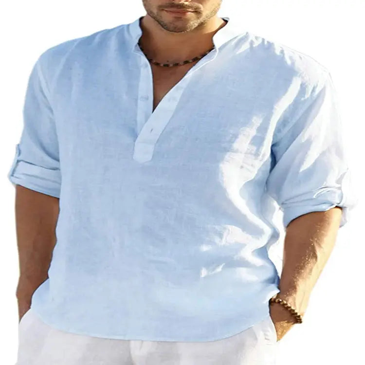 Men’s Casual Cotton Linen Long Sleeve Shirt – Breathable & Stylish - Reggae Kush
