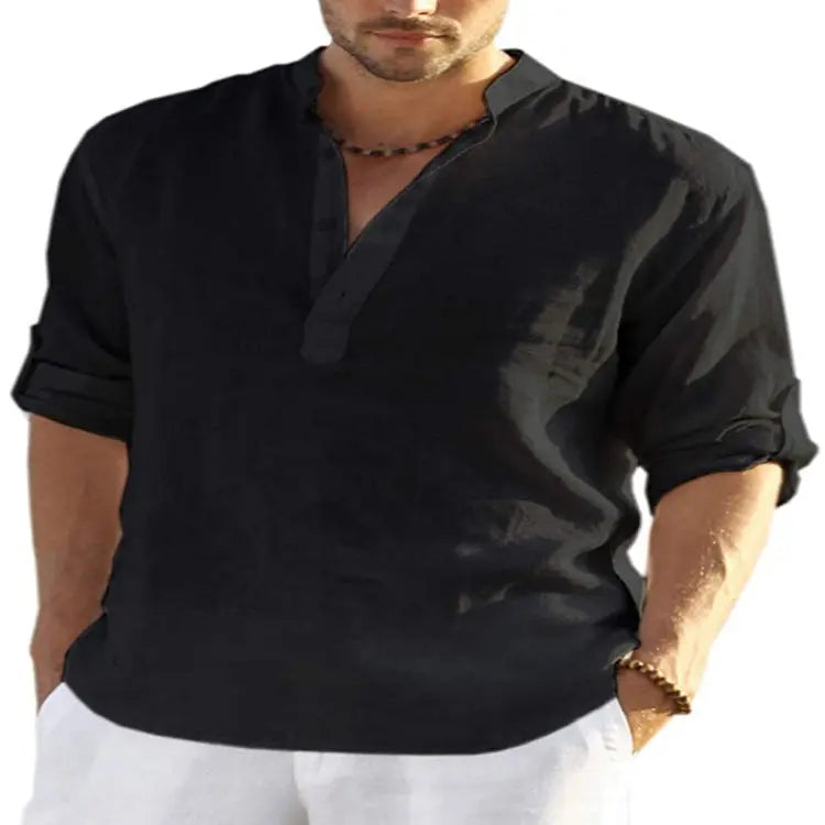 Men’s Casual Cotton Linen Long Sleeve Shirt – Breathable & Stylish - Reggae Kush
