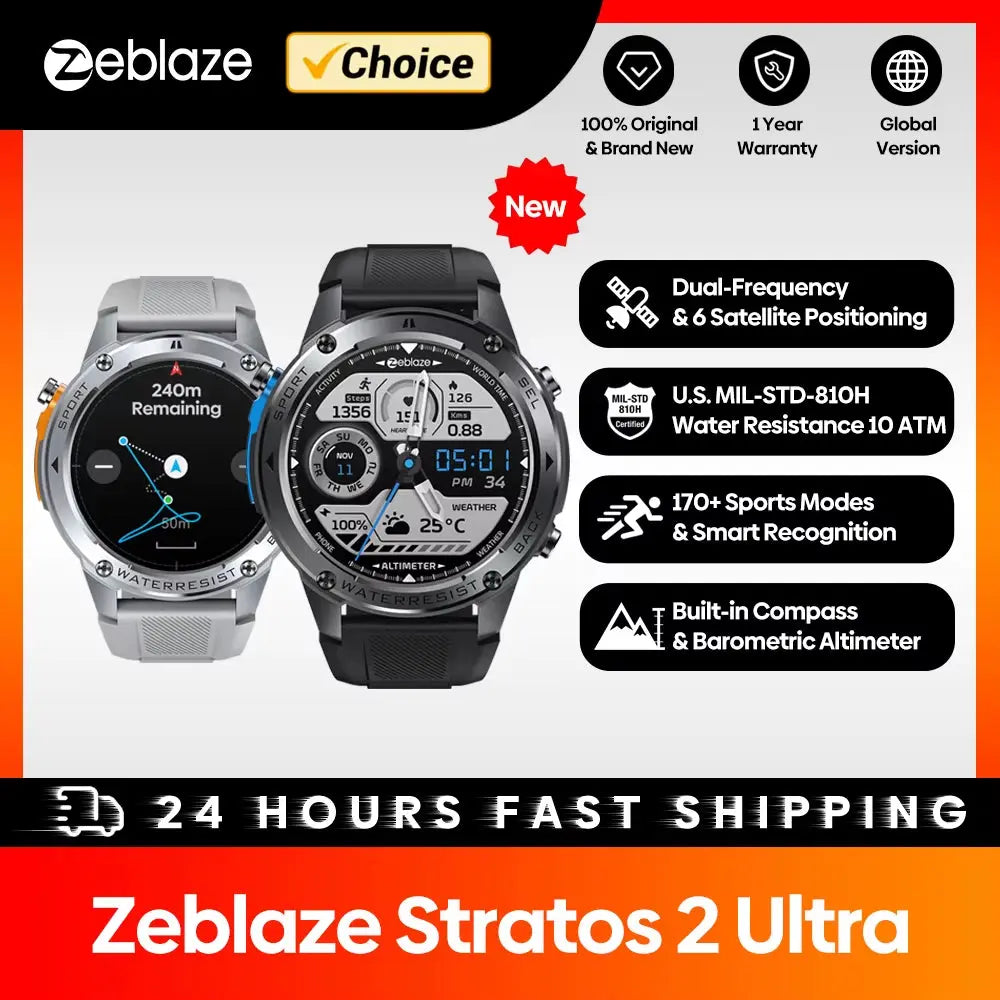 New Stratos 2 Ultra GPS Smart Watch Built-In Compass Barometric Altimeter Dual-Band GNSS Voice Calling Smartwatch 10 ATM - Reggae Kush