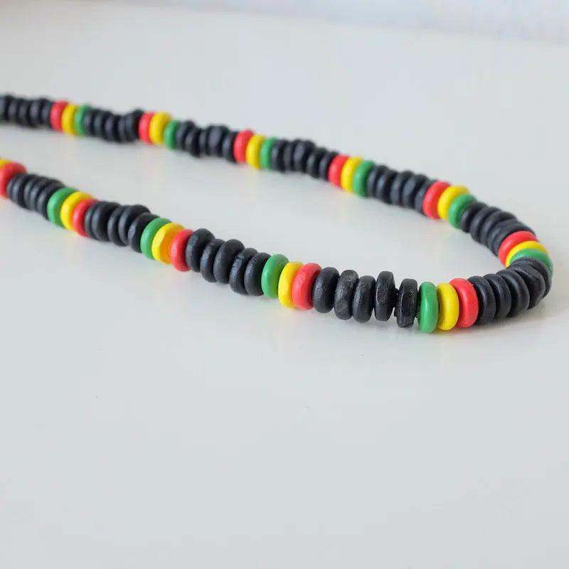 Rasta Jamaican Wooden Bead Bracelet - Reggae Kush Unity Jewelry - Handmade - Reggae Kush