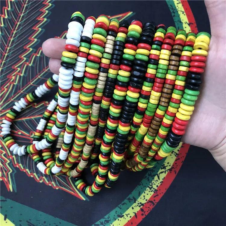 Rasta Jamaican Wooden Bead Bracelet - Reggae Kush Unity Jewelry - Handmade - Reggae Kush