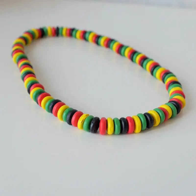 Rasta Jamaican Wooden Bead Bracelet - Reggae Kush Unity Jewelry - Handmade - Reggae Kush