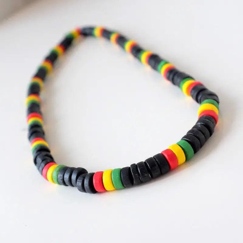 Rasta Jamaican Wooden Bead Bracelet - Reggae Kush Unity Jewelry - Handmade - Reggae Kush