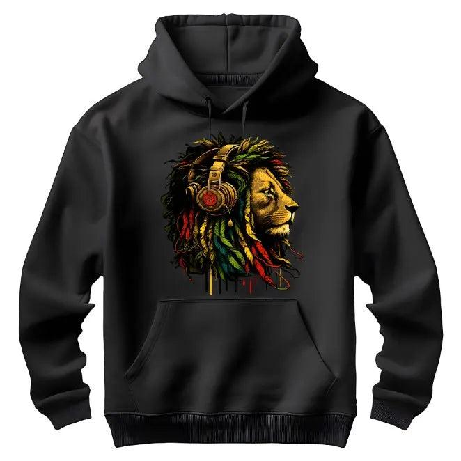 Reggae Kush Lion Face Hoodie - Rasta Pullover - Organic Cotton - Irie Vibes - Reggae Kush