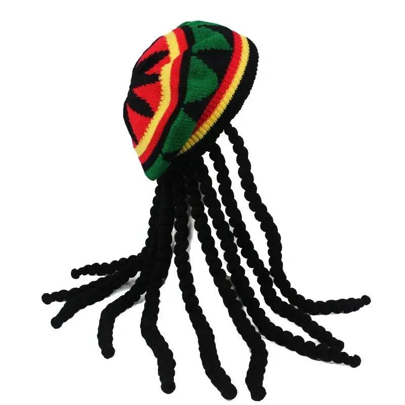 Reggae Rasta Dreadlock Beanie Hat - Jamaican Style Knit Cap with Dreads - Reggae Kush