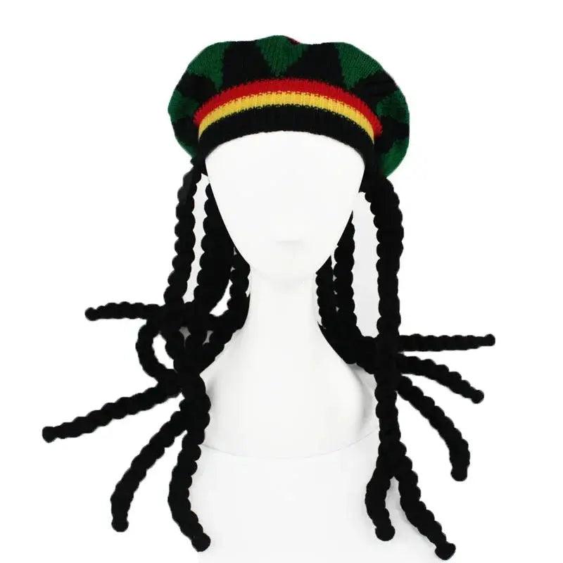 Reggae Rasta Dreadlock Beanie Hat - Jamaican Style Knit Cap with Dreads - Reggae Kush