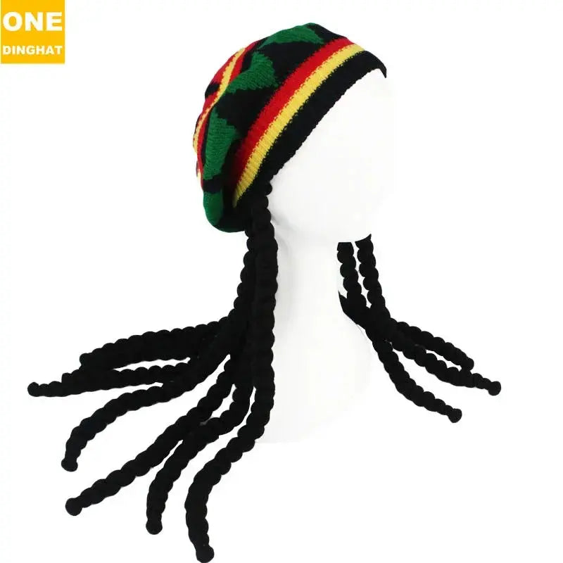Reggae Rasta Dreadlock Beanie Hat - Jamaican Style Knit Cap with Dreads - Reggae Kush