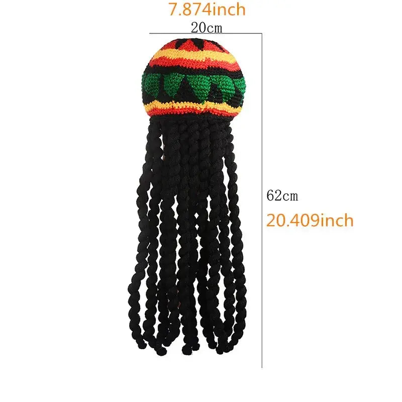 Reggae Rasta Dreadlock Beanie Hat - Jamaican Style Knit Cap with Dreads - Reggae Kush