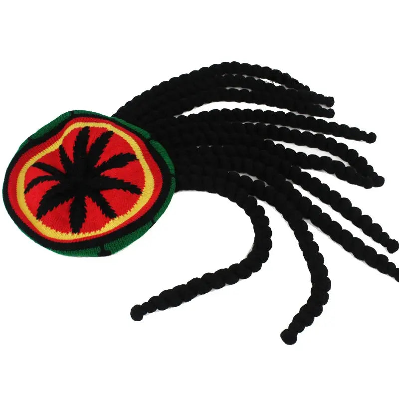 Reggae Rasta Dreadlock Beanie Hat - Jamaican Style Knit Cap with Dreads - Reggae Kush