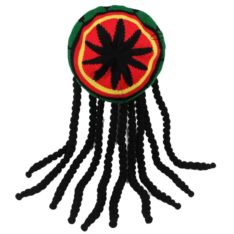 Reggae Rasta Dreadlock Beanie Hat - Jamaican Style Knit Cap with Dreads - Reggae Kush