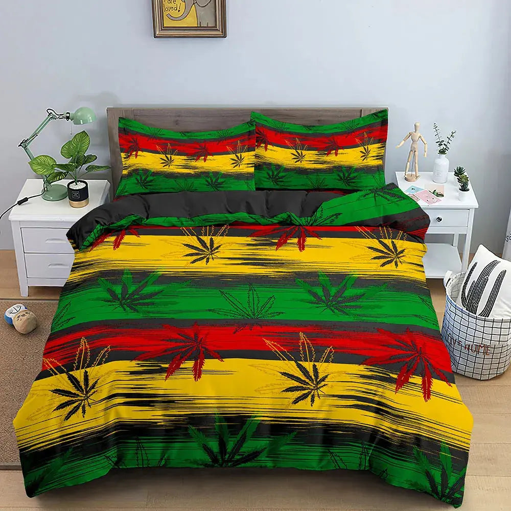 Weed Leaf Bedding Set - Reggae Kush
