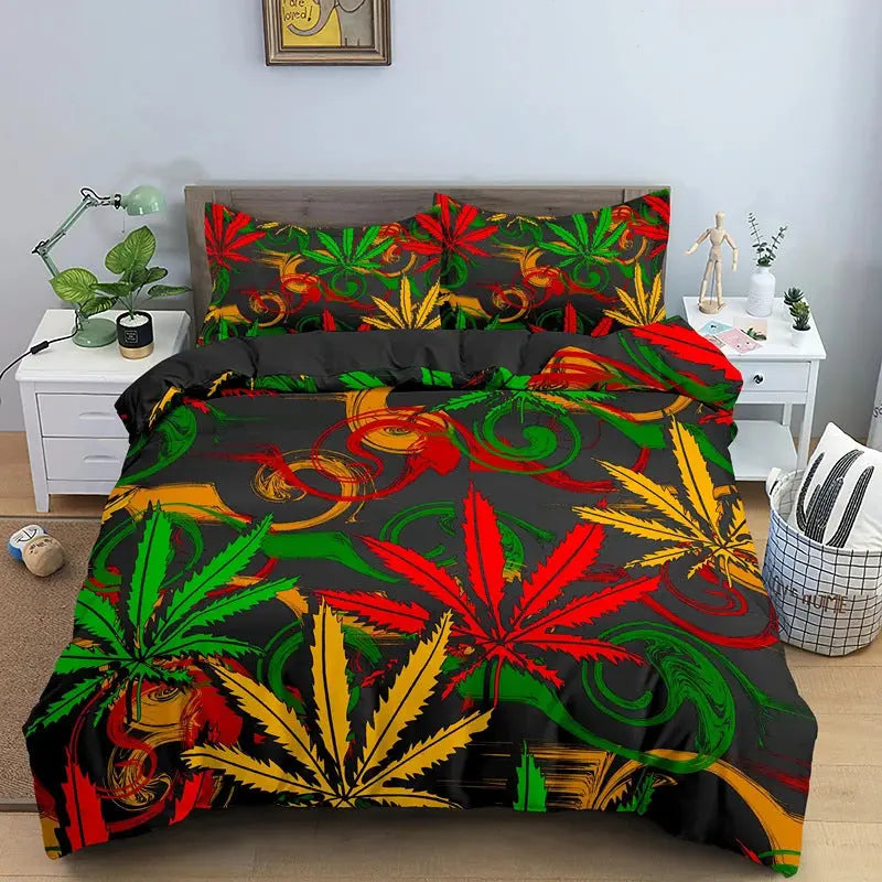 Weed Leaf Bedding Set - Reggae Kush
