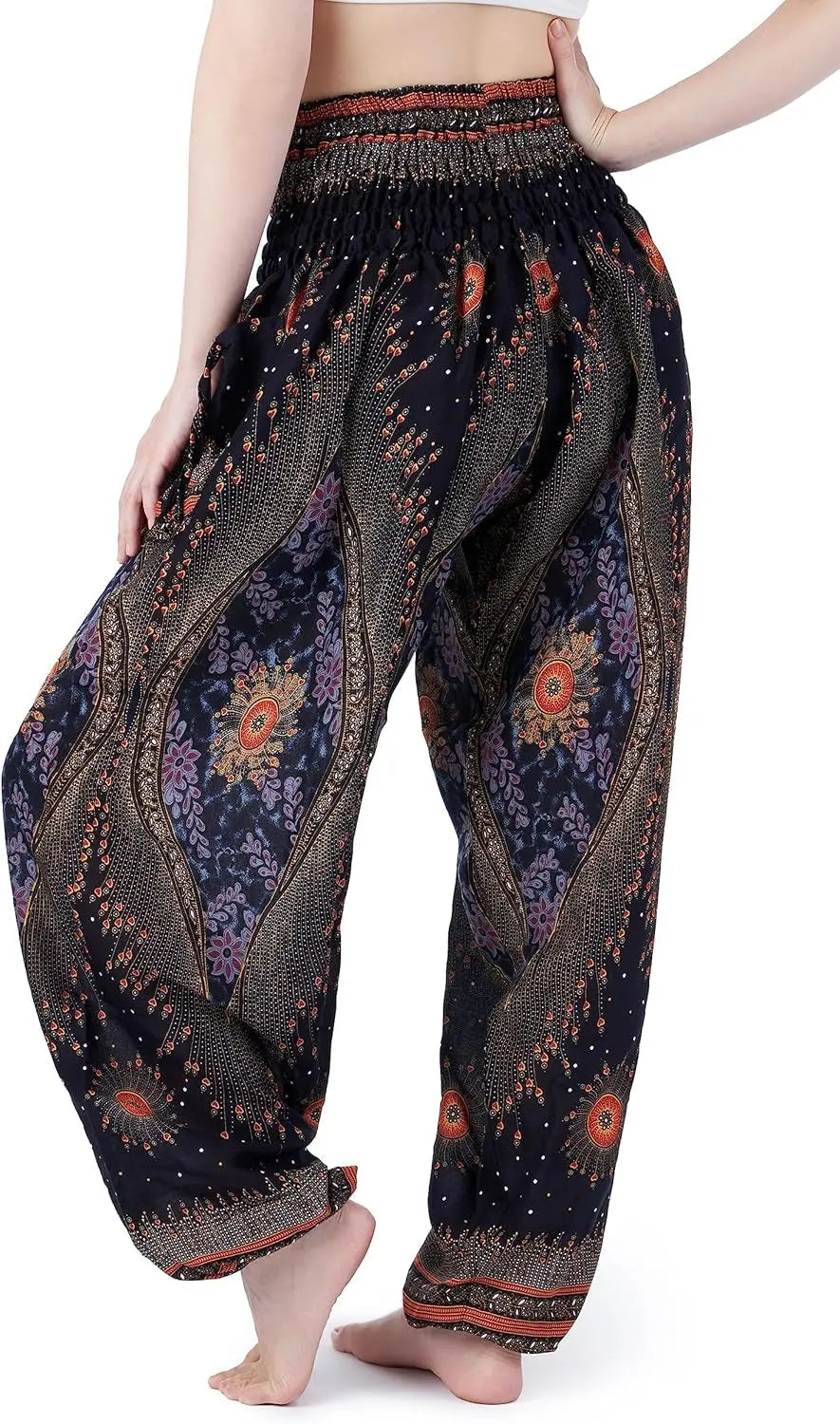 Women's Smocked Waist Boho Flowy Yoga Harem Pants Clothes - Reggae Kush