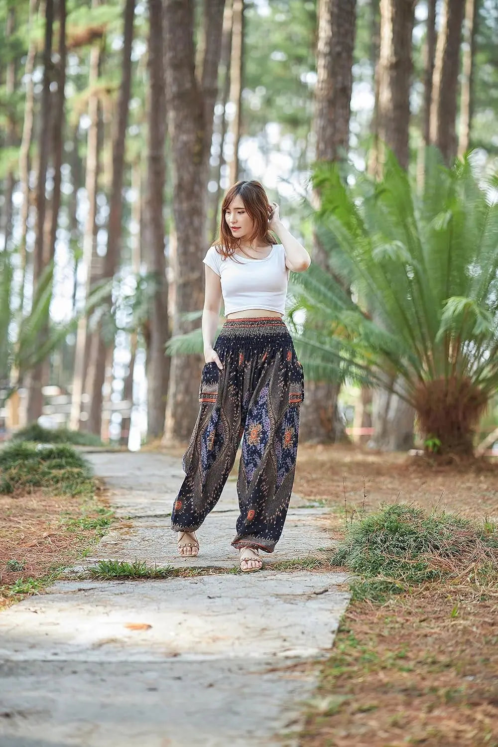 Women's Smocked Waist Boho Flowy Yoga Harem Pants Clothes - Reggae Kush