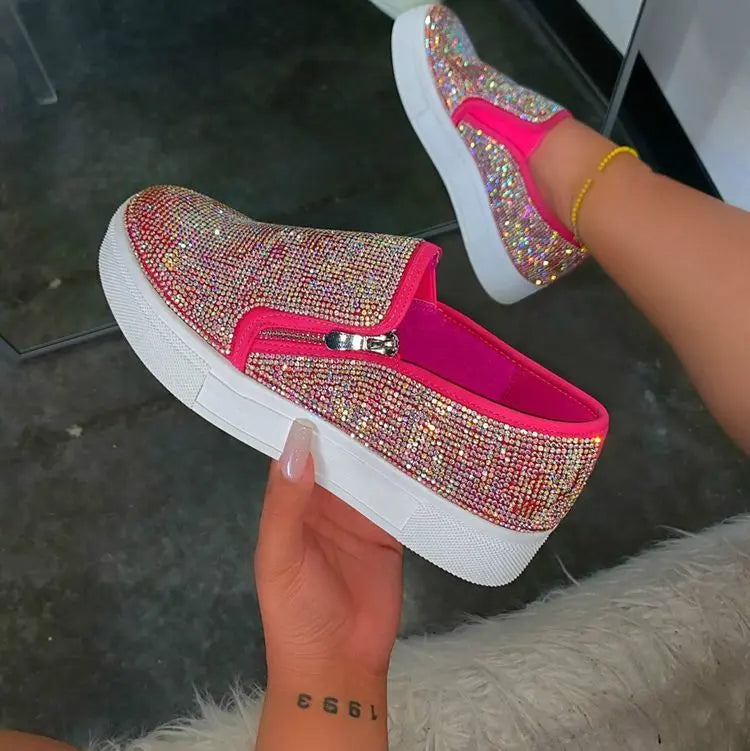 Women's Rhinestone Flat Casual Shoes – Stylish & Comfortable - Reggae Kush