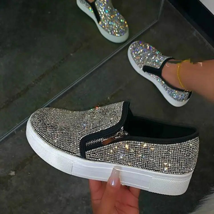 Women's Rhinestone Flat Casual Shoes – Stylish & Comfortable - Reggae Kush