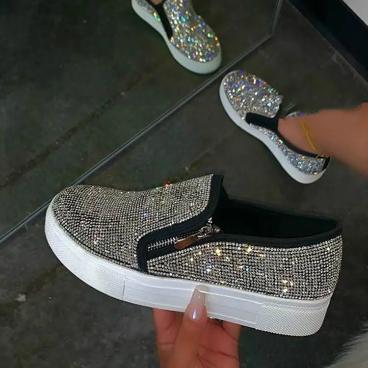 Women's Rhinestone Flat Casual Shoes – Stylish & Comfortable - Reggae Kush