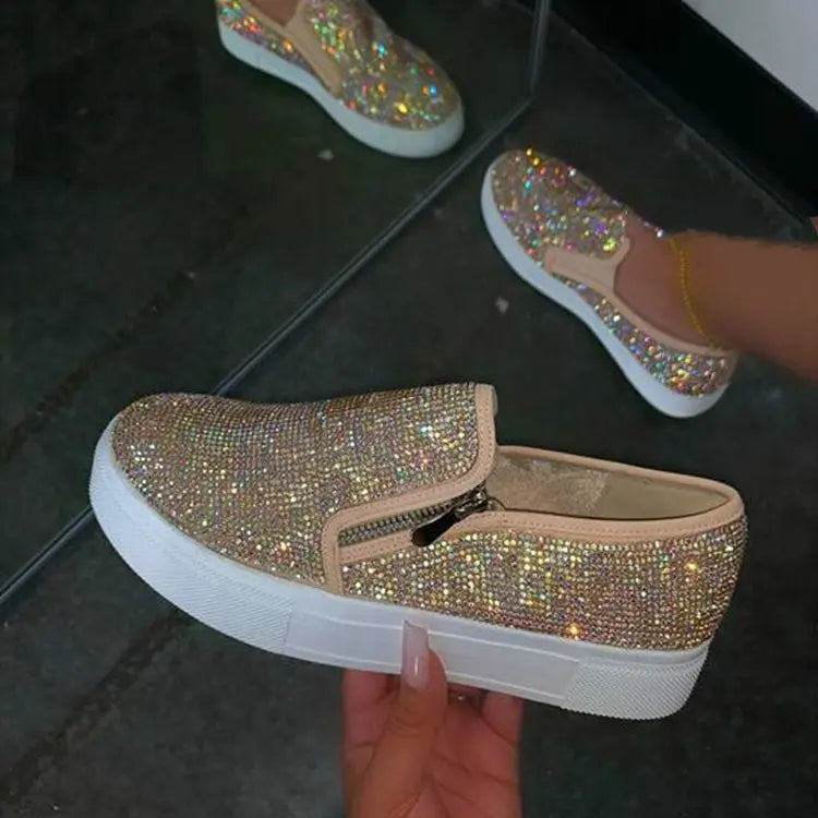 Women's Rhinestone Flat Casual Shoes – Stylish & Comfortable - Reggae Kush