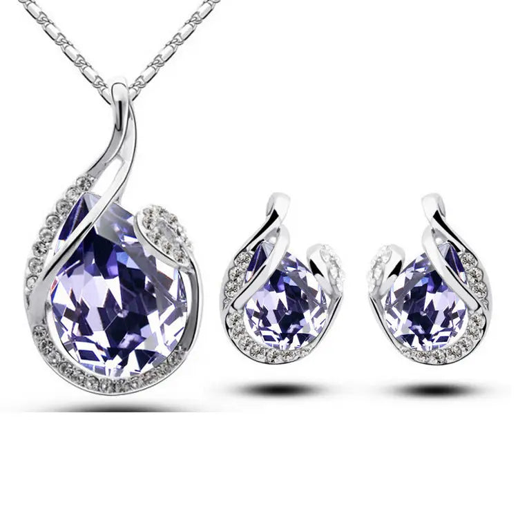 3-Piece Rhinestone Necklace & Earring Set – Elegant Water-Drop Design - Reggae Kush