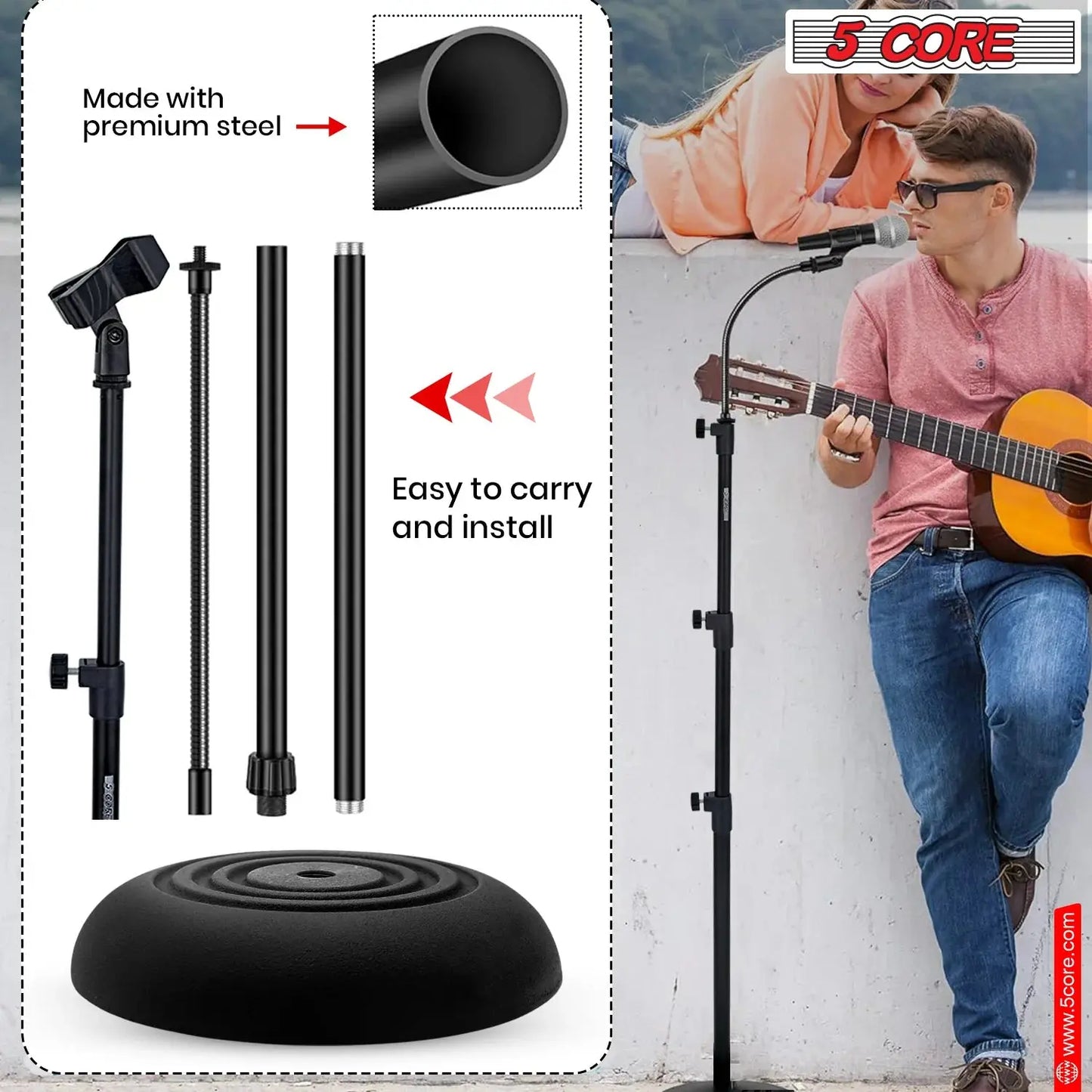 5Core Mic Stand Floor Adjustable Universal Heavy Duty Gooseneck Microphone Stands round Base Soporte De Micrófono - Reggae Kush