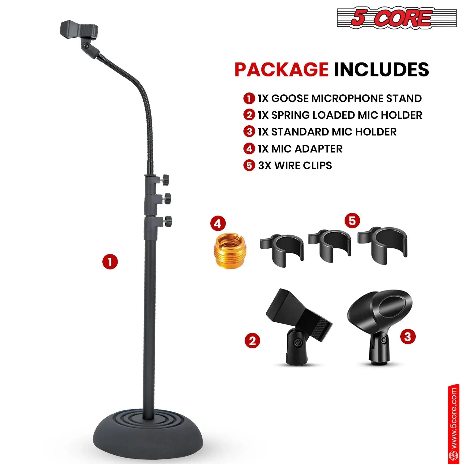 5Core Mic Stand Floor Adjustable Universal Heavy Duty Gooseneck Microphone Stands round Base Soporte De Micrófono - Reggae Kush