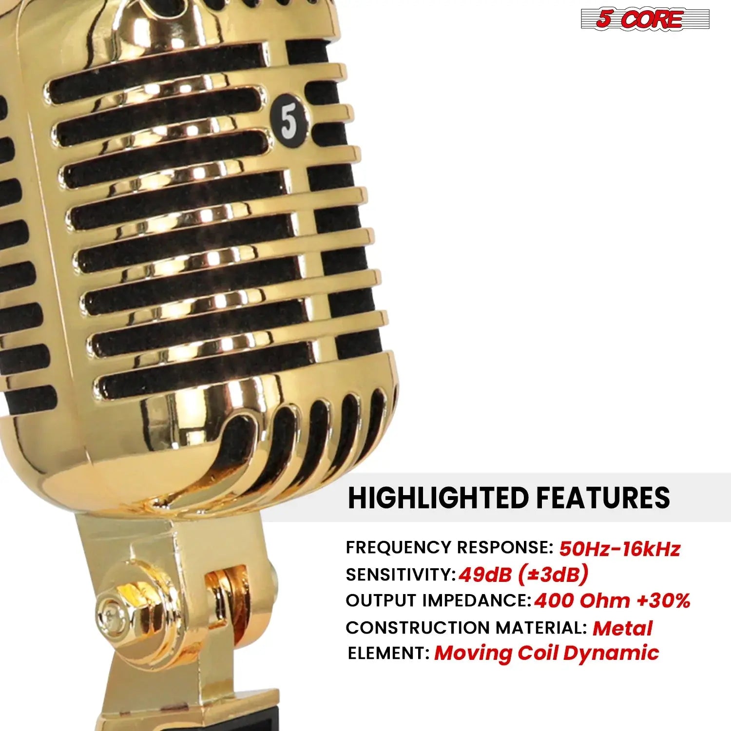 5Core Vintage Microphone Classic Dynamic Professional XLR Studio Retro Style Mic Gold - Reggae Kush