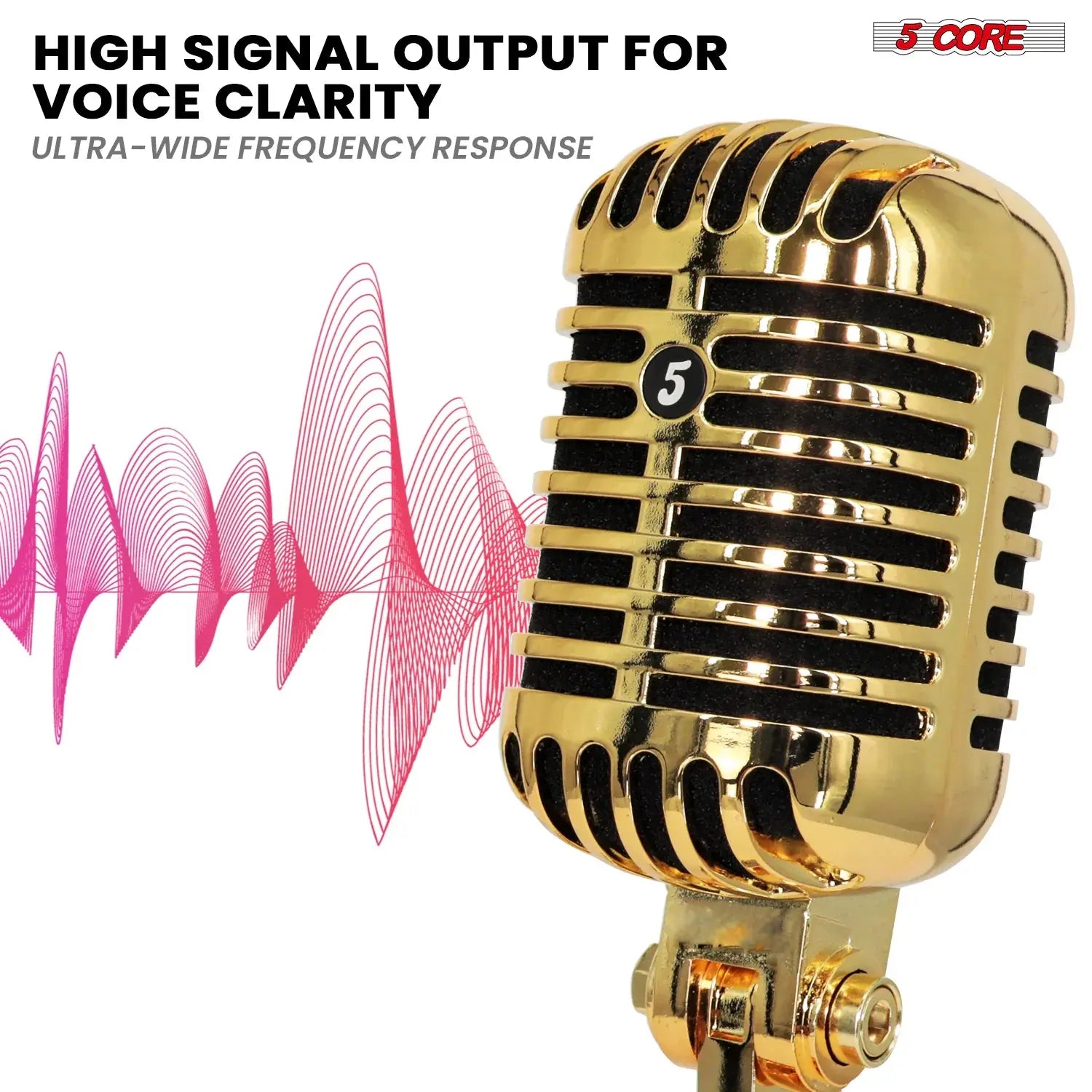5Core Vintage Microphone Classic Dynamic Professional XLR Studio Retro Style Mic Gold - Reggae Kush