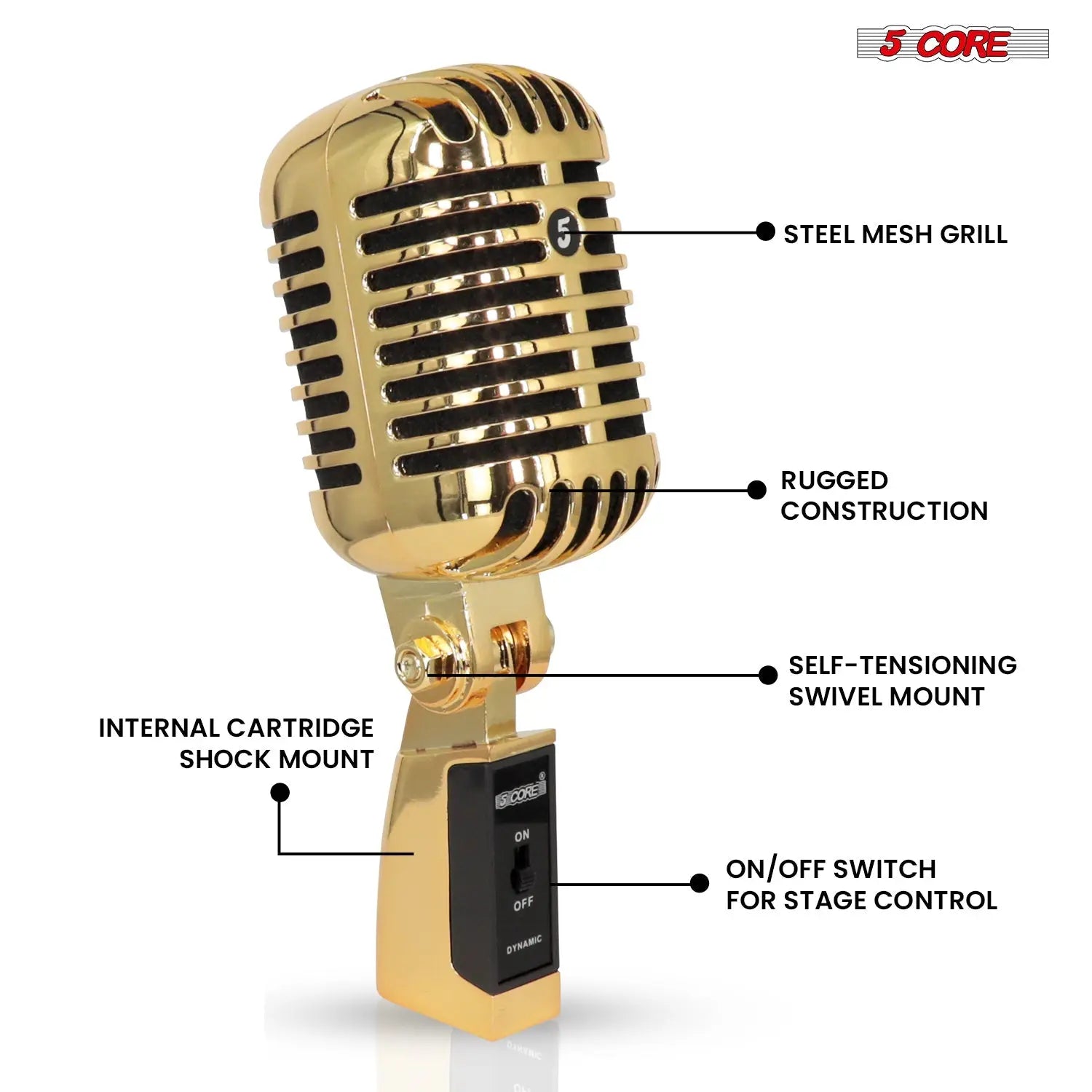5Core Vintage Microphone Classic Dynamic Professional XLR Studio Retro Style Mic Gold - Reggae Kush