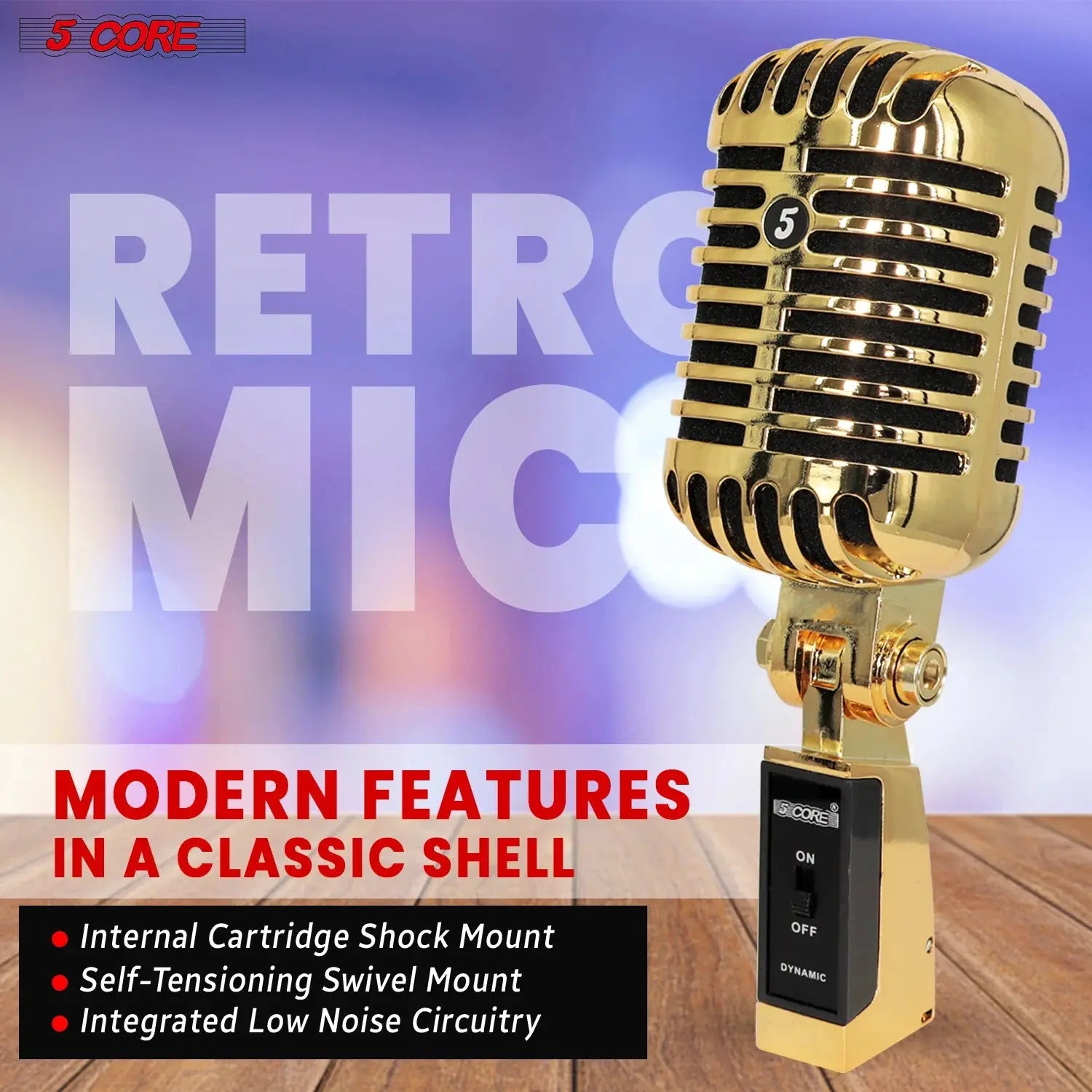 5Core Vintage Microphone Classic Dynamic Professional XLR Studio Retro Style Mic Gold - Reggae Kush