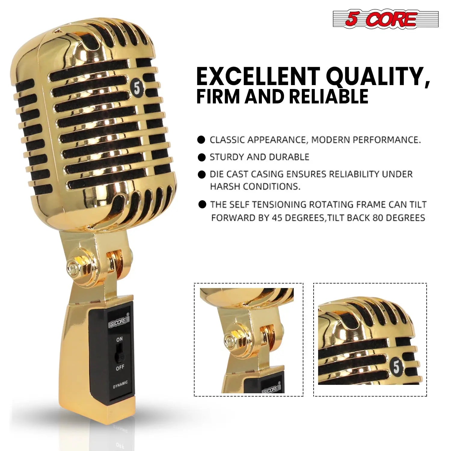 5Core Vintage Microphone Classic Dynamic Professional XLR Studio Retro Style Mic Gold - Reggae Kush