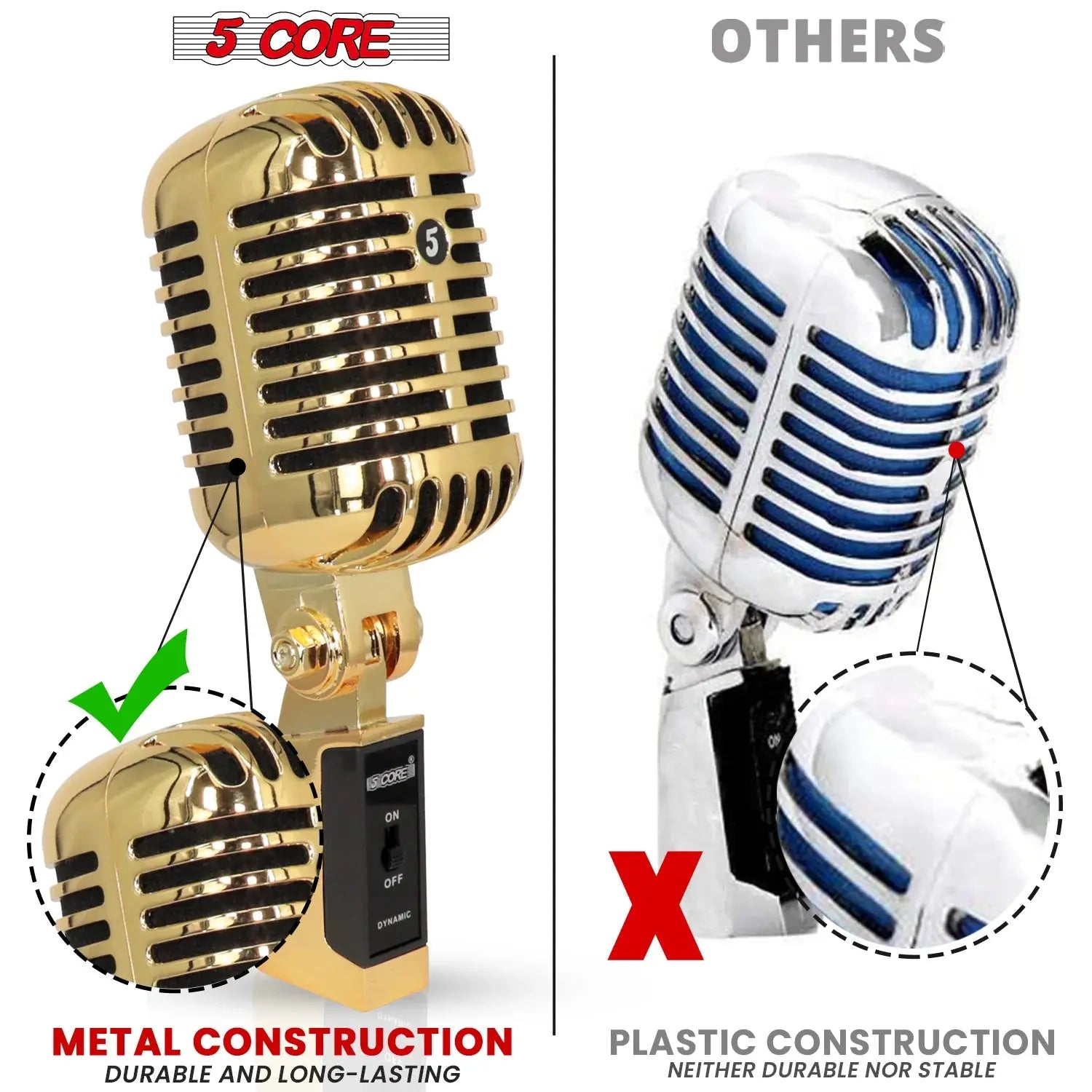 5Core Vintage Microphone Classic Dynamic Professional XLR Studio Retro Style Mic Gold - Reggae Kush