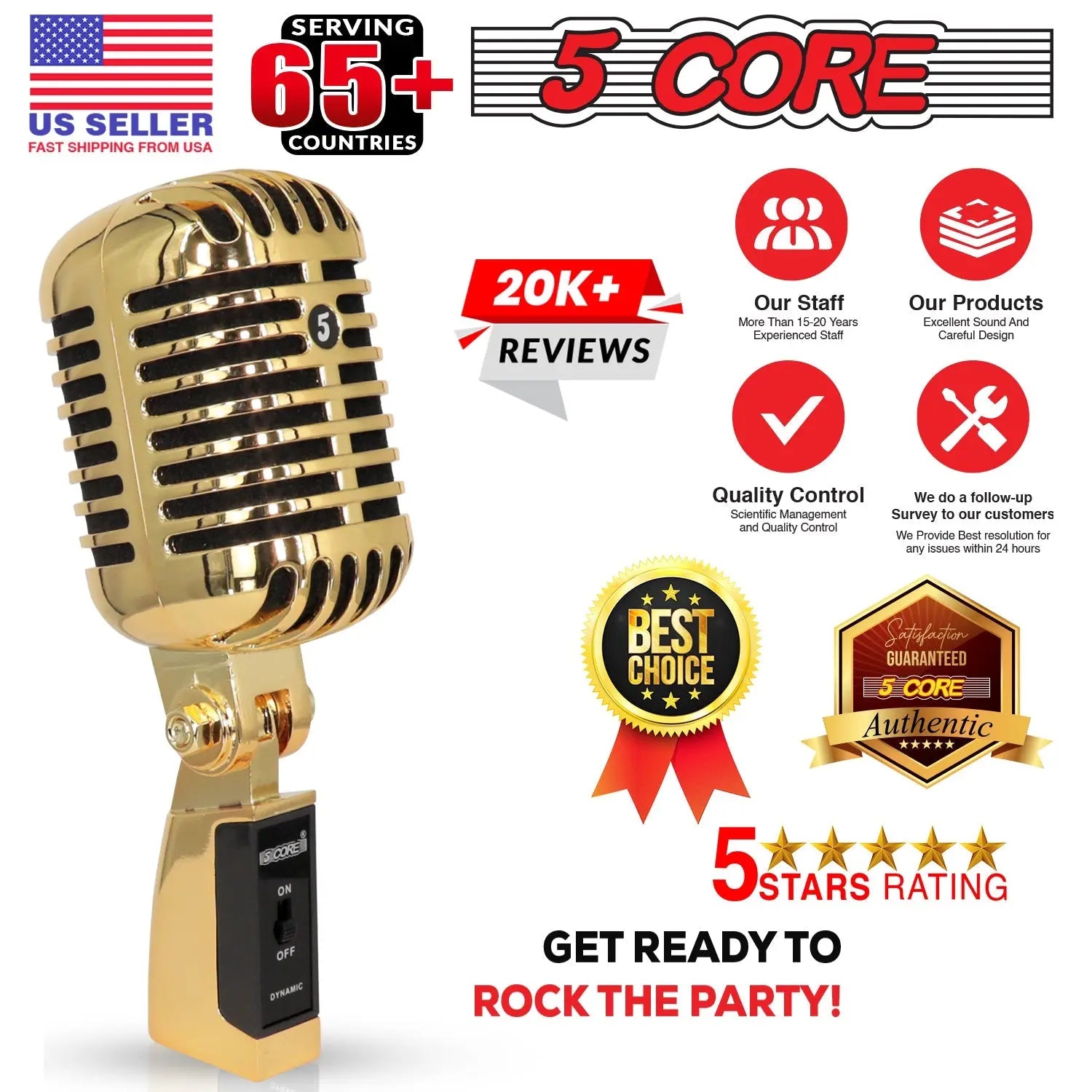 5Core Vintage Microphone Classic Dynamic Professional XLR Studio Retro Style Mic Gold - Reggae Kush