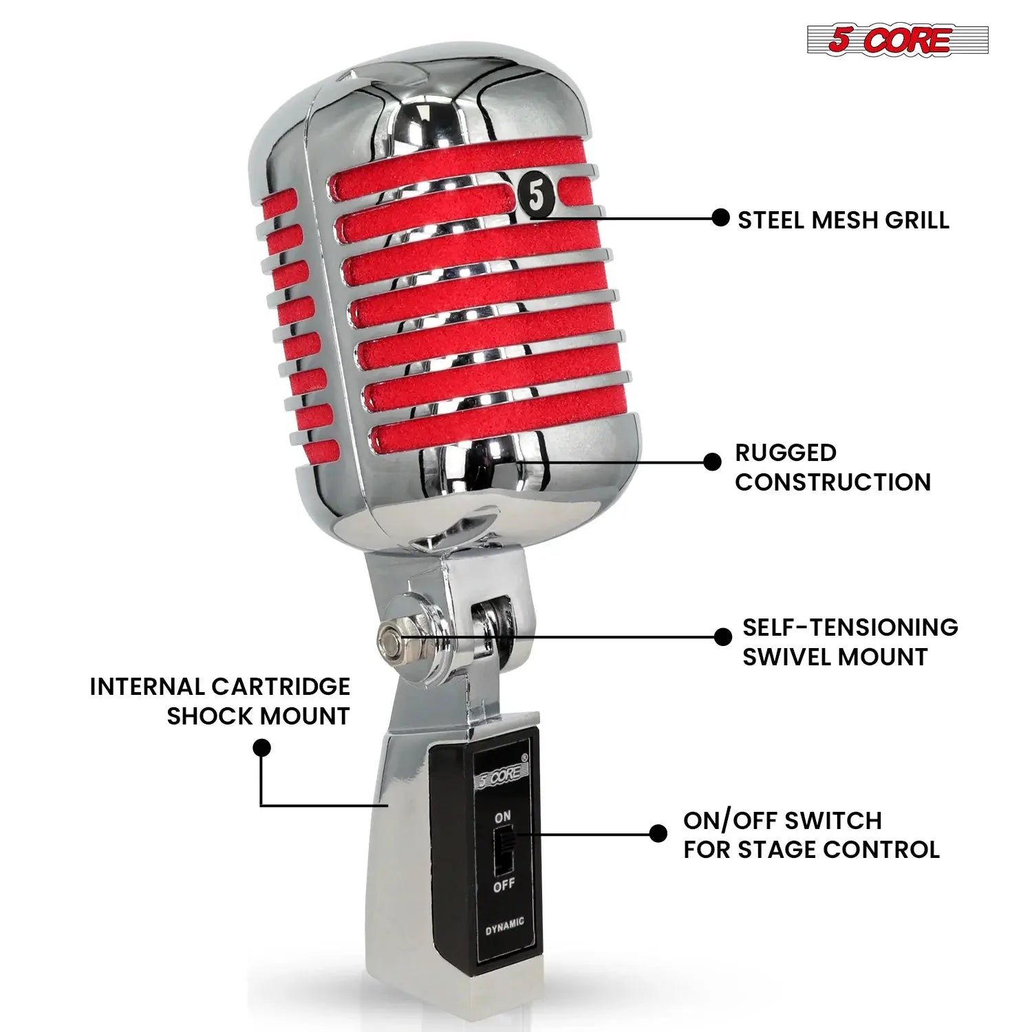 5Core Vintage Microphone Classic Dynamic Professional XLR Studio Retro Style Mic RED - Reggae Kush