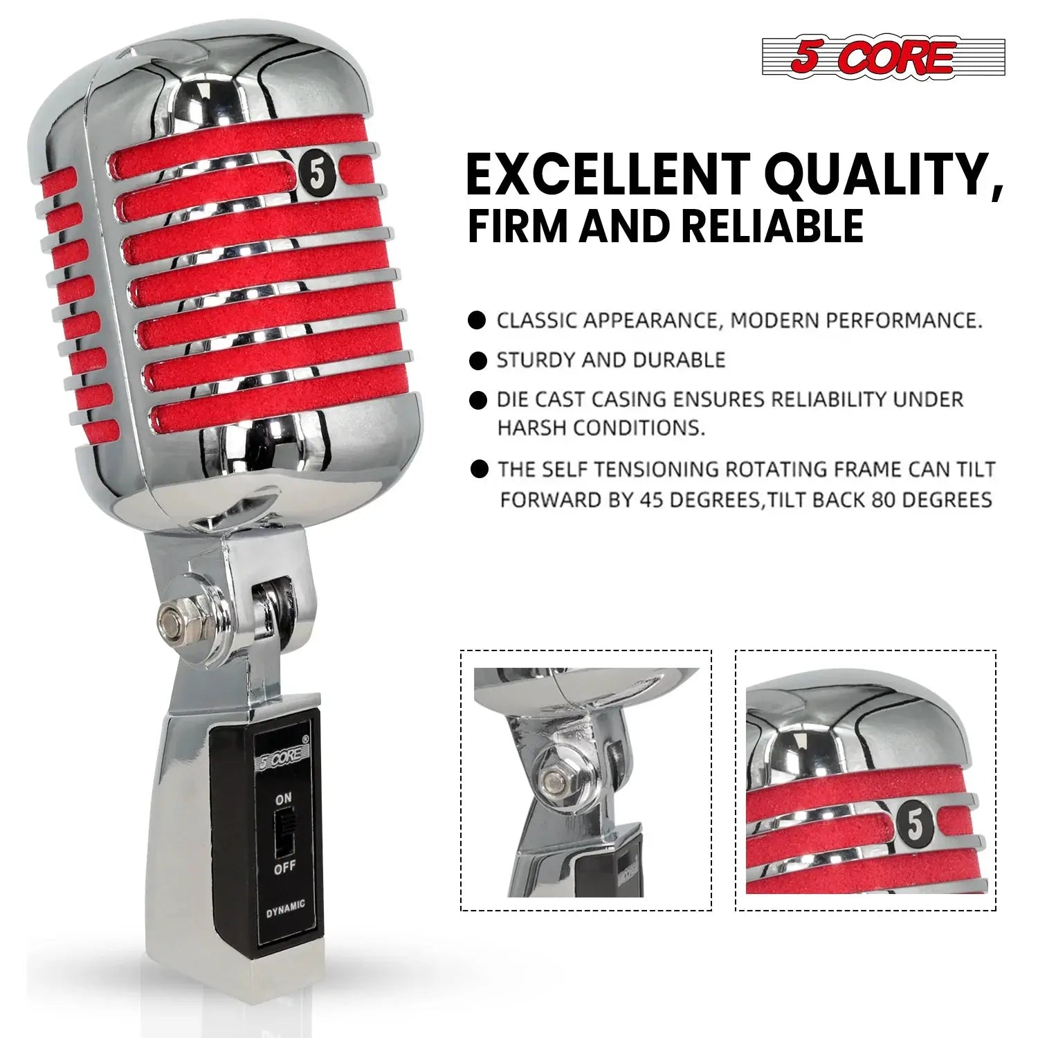 5Core Vintage Microphone Classic Dynamic Professional XLR Studio Retro Style Mic RED - Reggae Kush